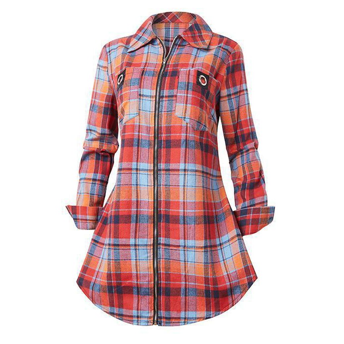 Plaid Long Sleeve Shirt Dress  - Winter Clothing For Women 评论和价格