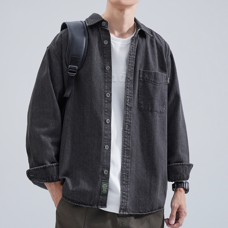 Denim Shirt Men's Long Sleeve  - Winter Clothing Pk 评论和价格