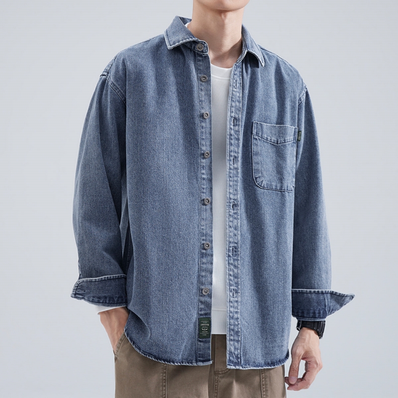 Denim Shirt Men's Long Sleeve  - Winter Clothing Pk 评论和价格