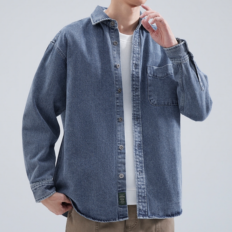 Denim Shirt Men's Long Sleeve  - Winter Clothing Pk 评论和价格