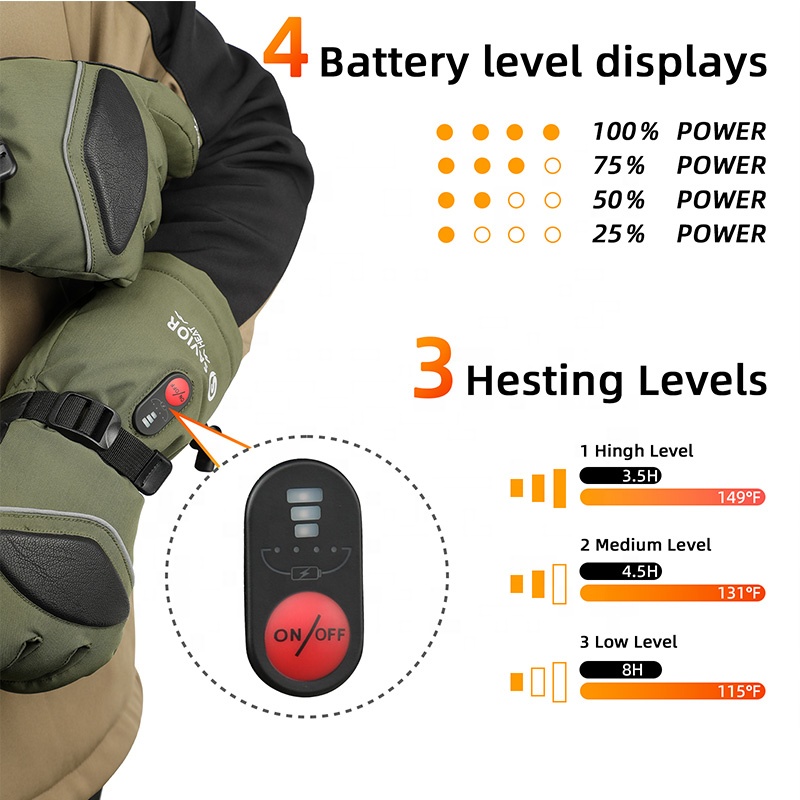 Green 7.4V 3000mAh Outdoor War - Heated Gloves Electric 评论和价格